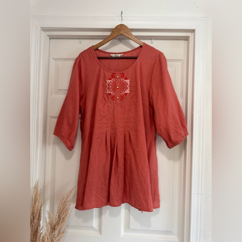 Abito Collection 100% Linen Blouse, Terracotta Color, Size 38